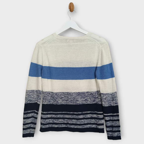 Brooks Brothers Red Fleece Label Sweater Women Small White Blue Colorblock Linen - Picture 2 of 6